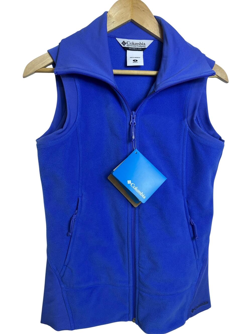Columbia Vest Womens Small Blue Fleece Full Zip Pockets Hiking Outdoors WL1399